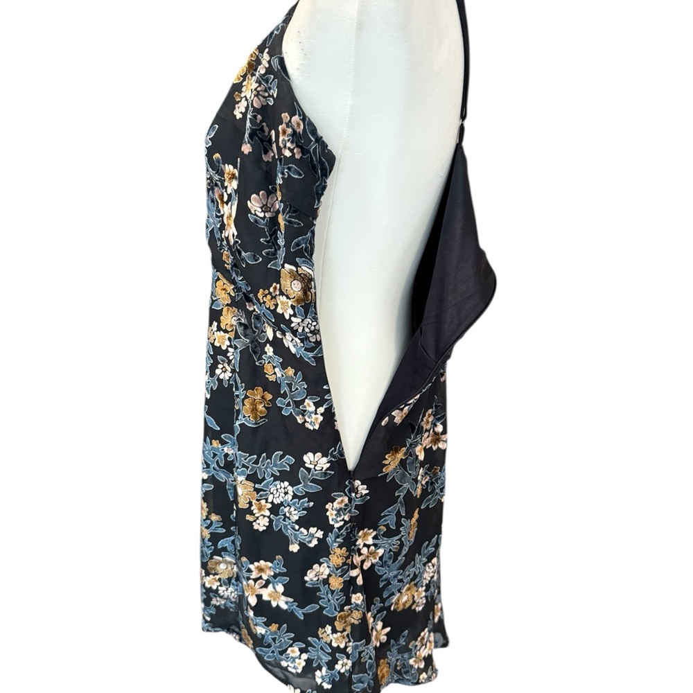 Lulu’s Evenings with You Dark Teal Floral Velvet Asymmetrical Dress sz Large - Picture 6 of 12